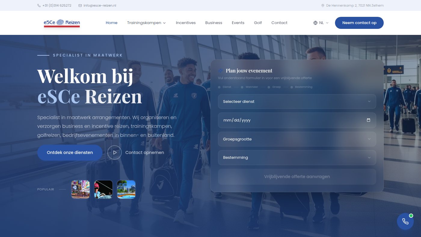 The home page of esce-reizen.nl