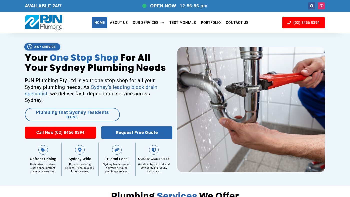 The home page of pjnplumbing.com.au