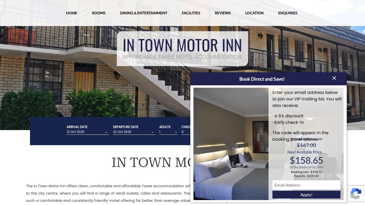 The home page of intownmotorinn.com.au