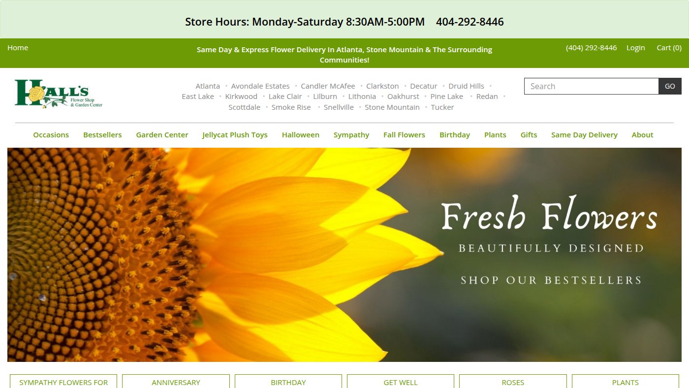 The home page of hallsflowershop.com
