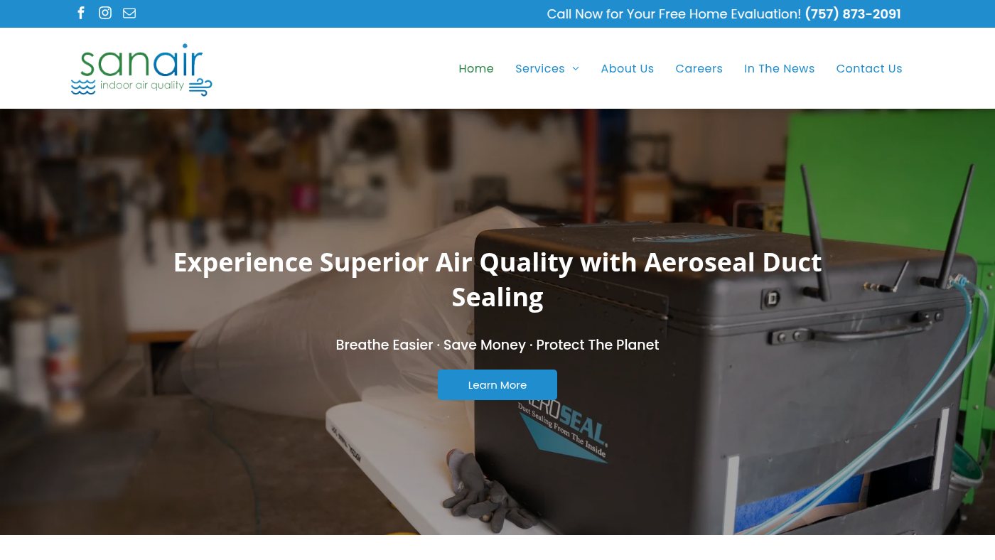 The home page of sanairclean.com