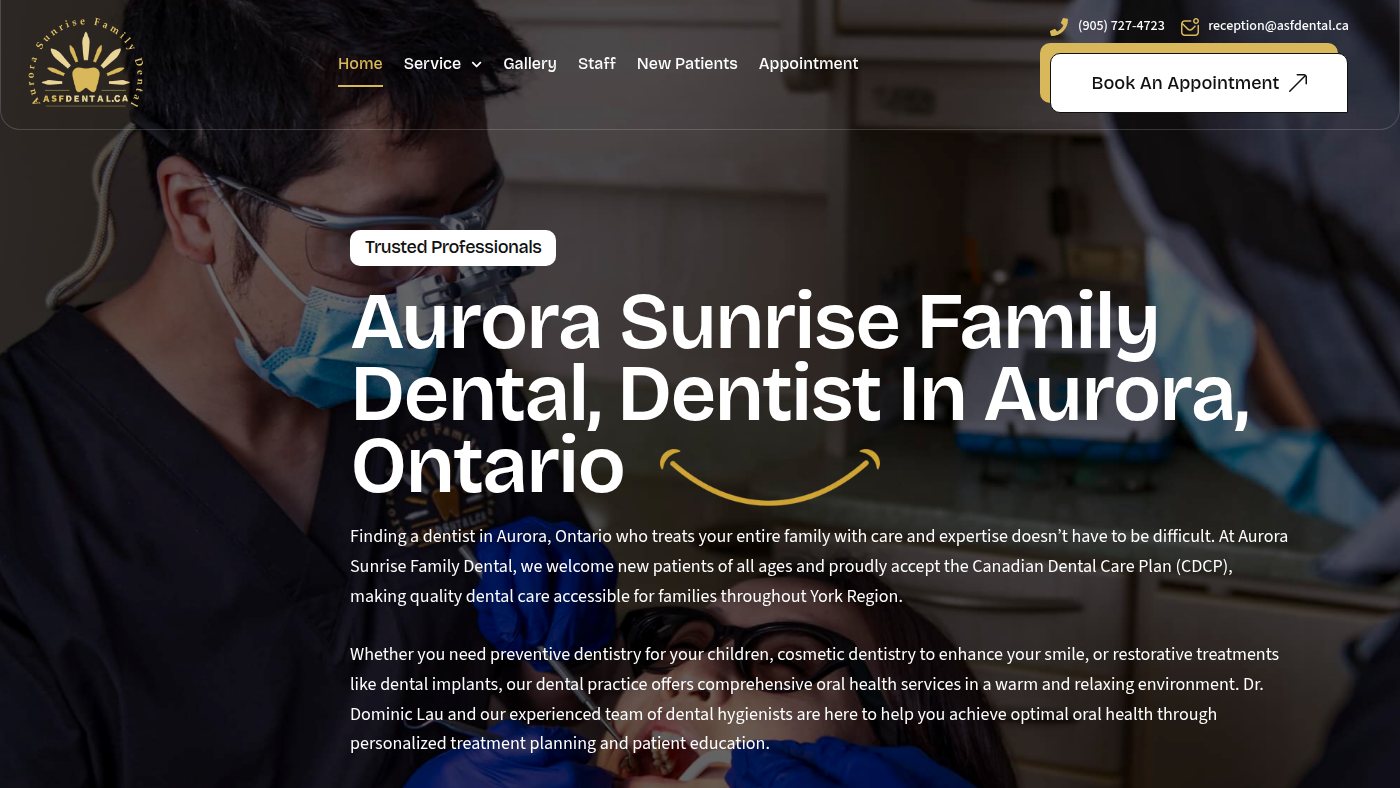 The home page of asfdental.ca