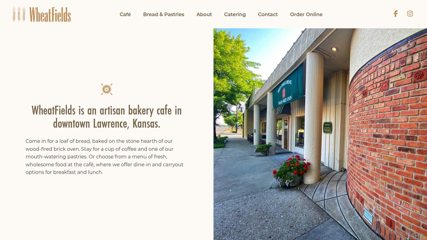 The home page of wheatfieldsbakery.com