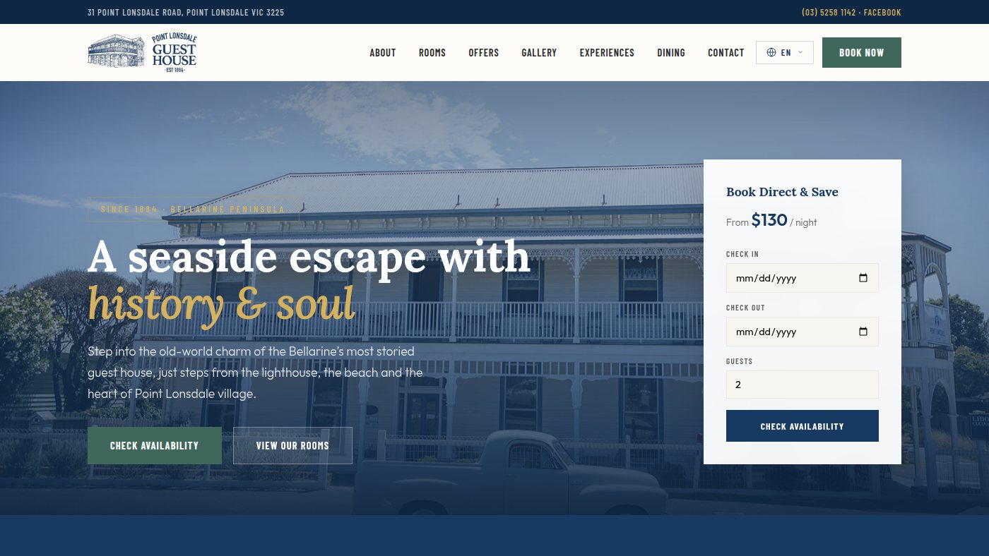 The home page of pointlonsdaleguesthouse.com.au