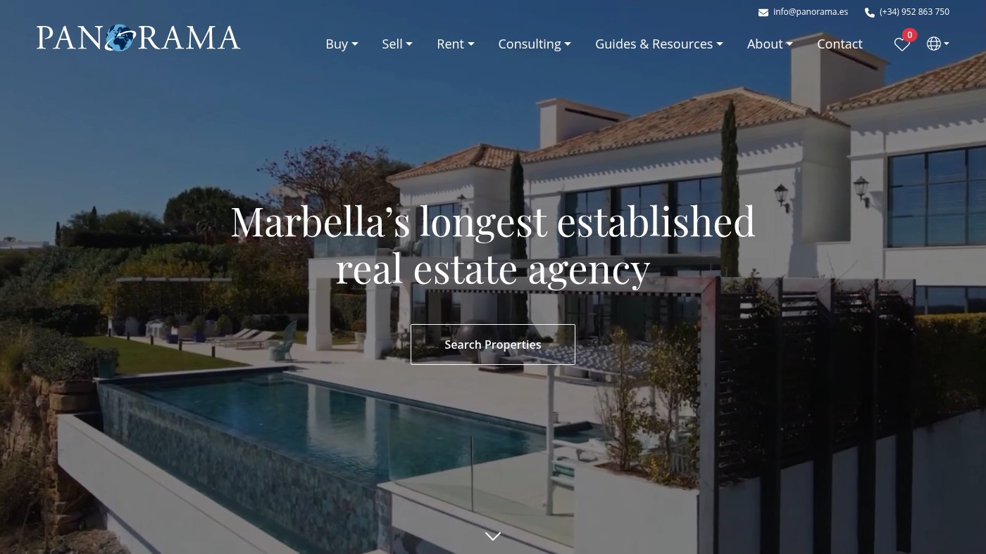 The home page of panoramamarbella.com