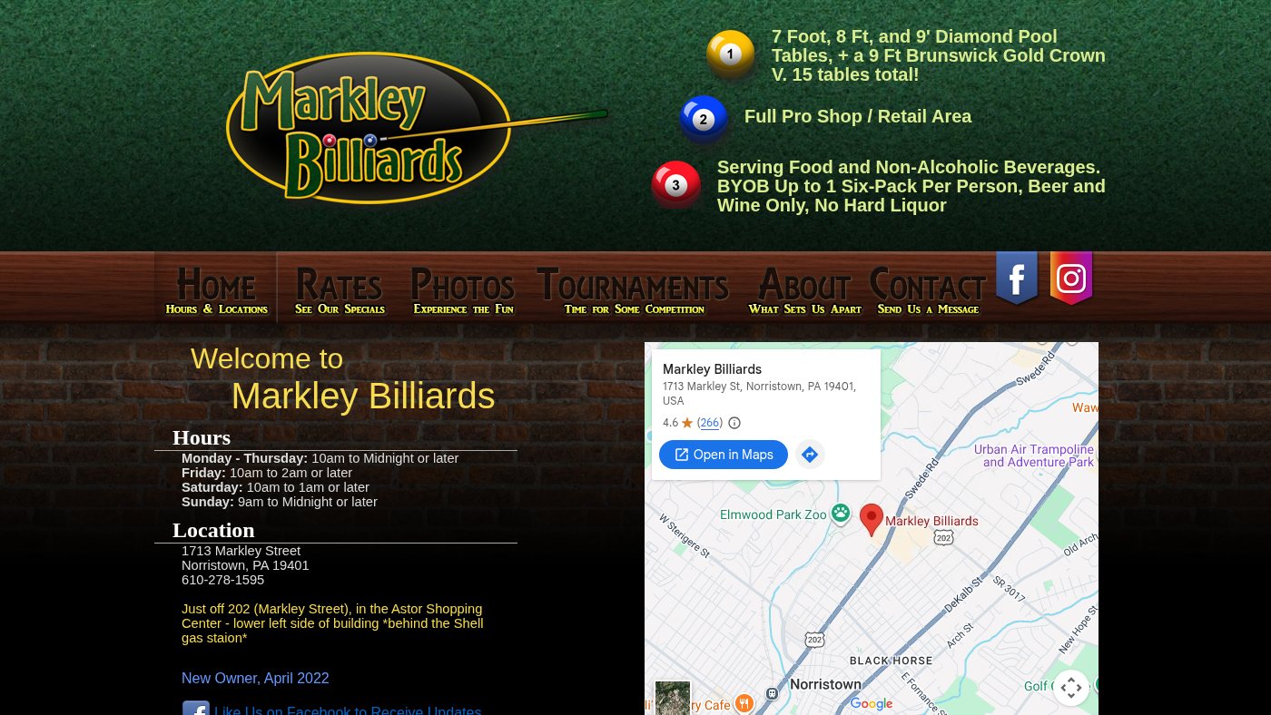 The home page of markleybilliards.com