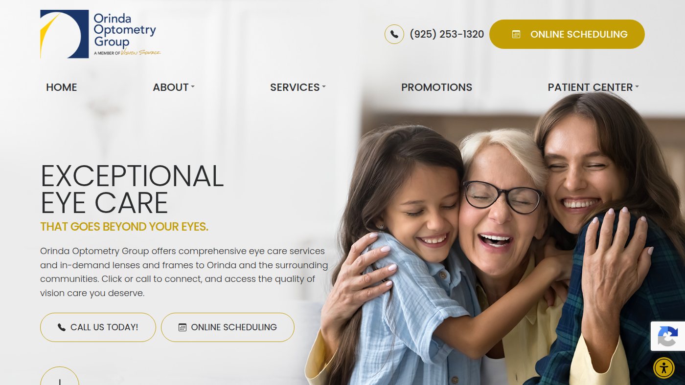 The home page of orindaoptometrygroup.com