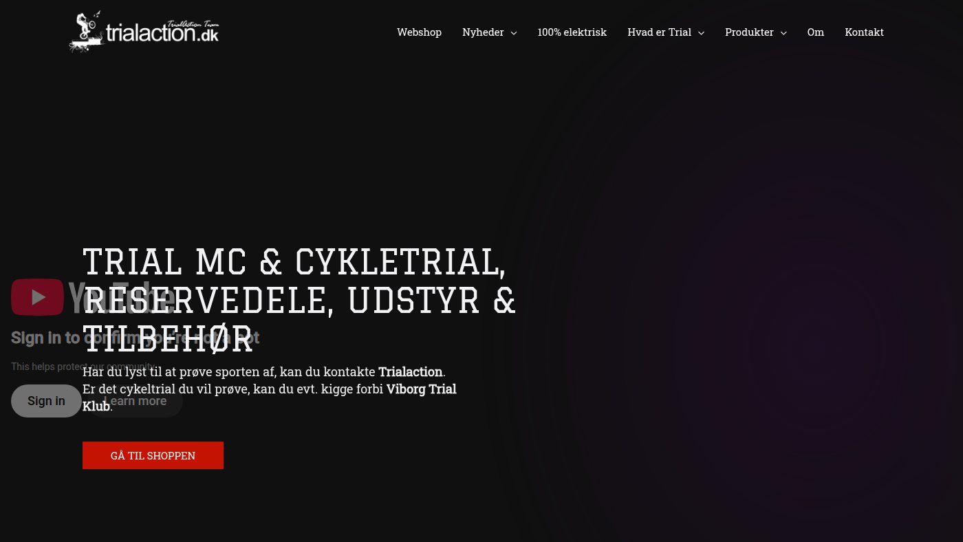 The home page of trialaction.dk