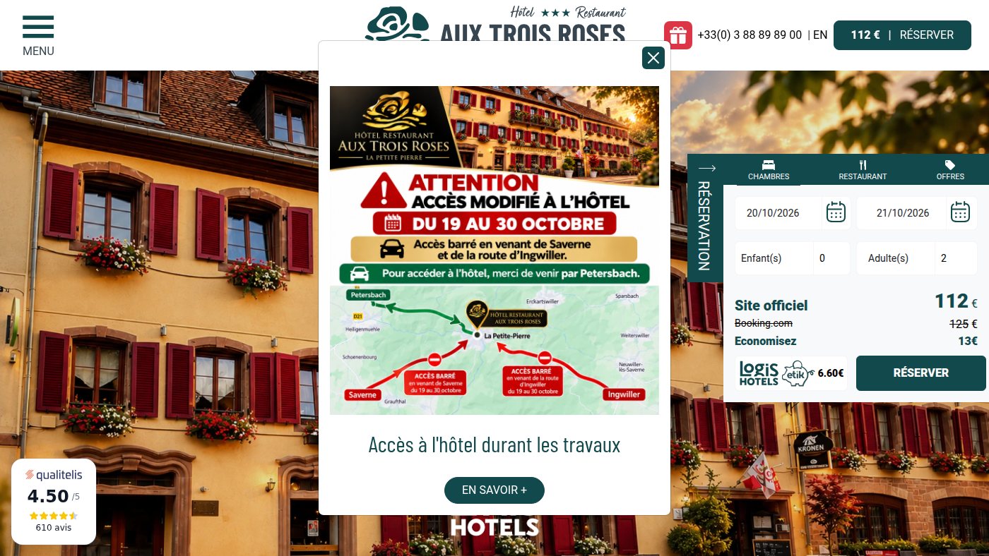 The home page of aux-trois-roses.com