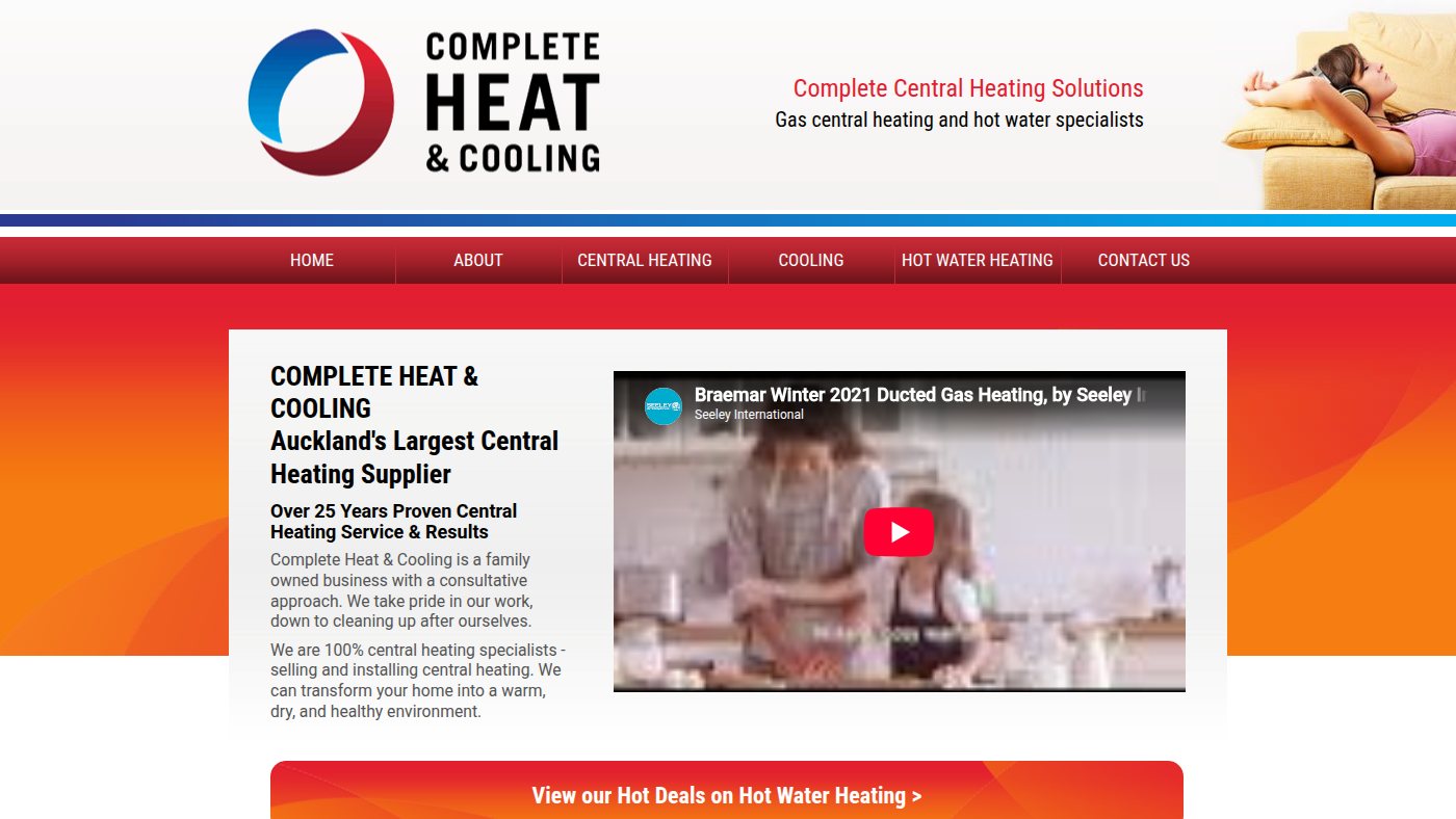 The home page of completeheat.co.nz