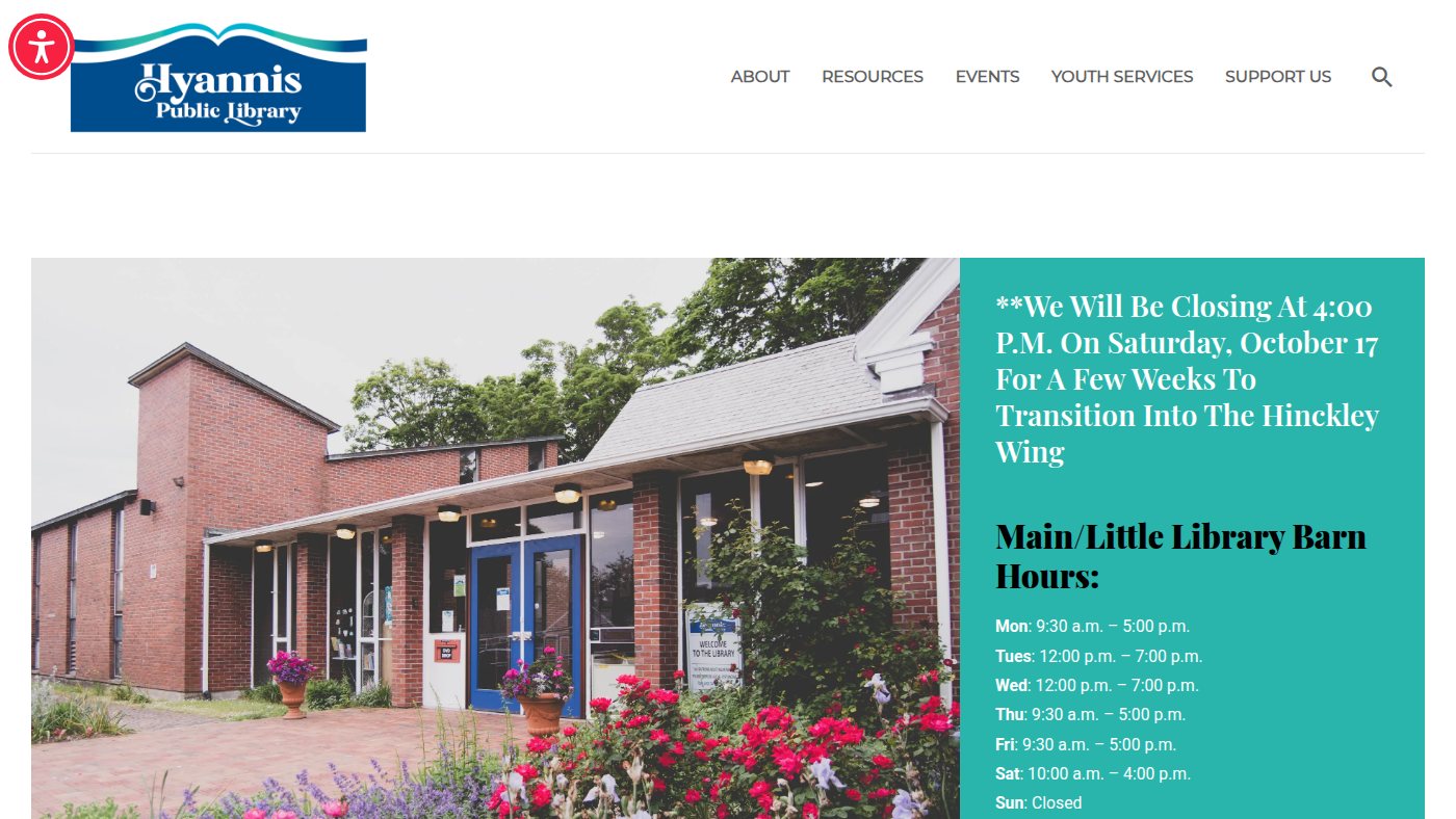 The home page of hyannislibrary.org
