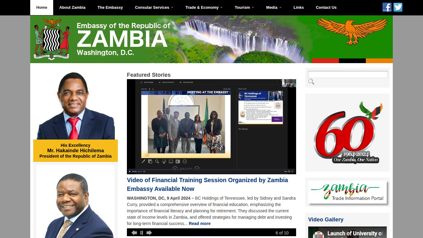 The home page of zambiaembassy.org