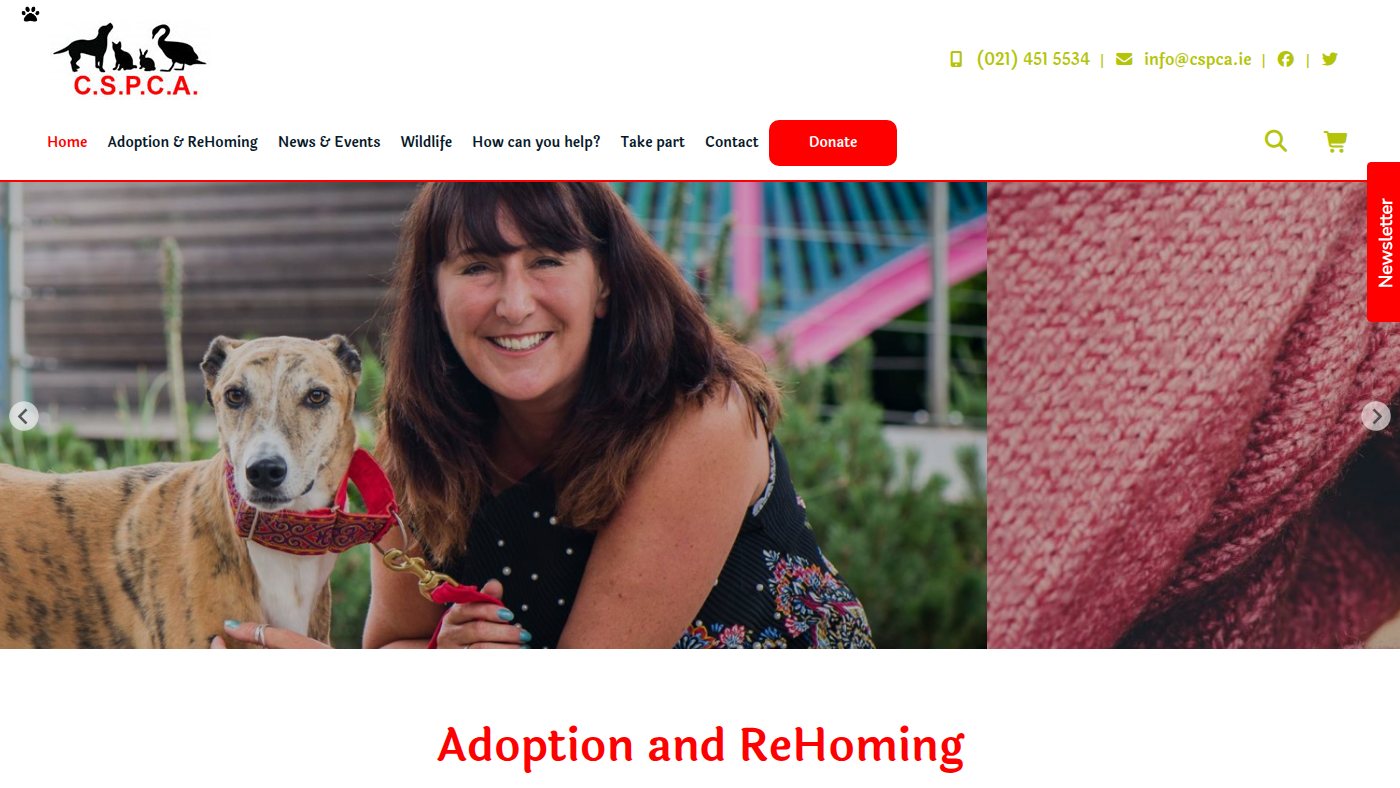 The home page of cspca.ie