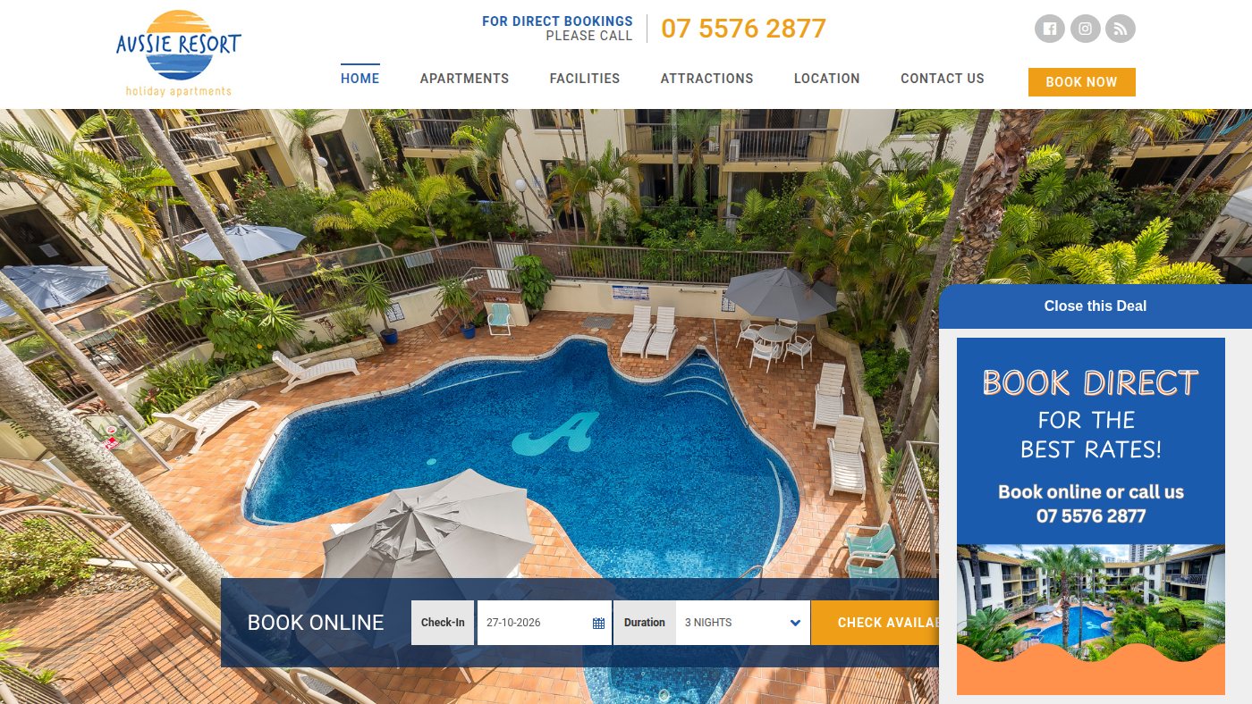The home page of aussieresort.com.au