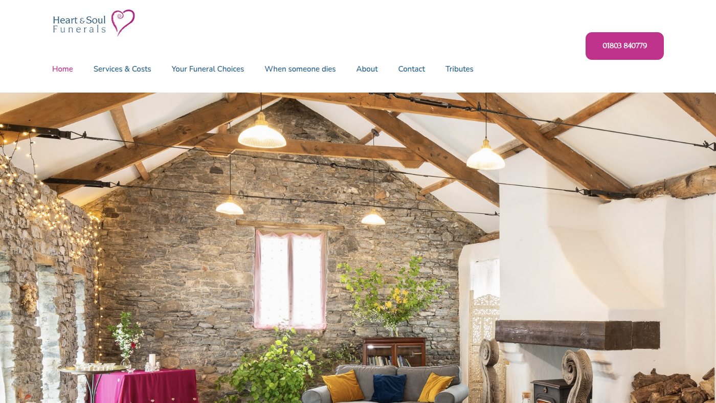 The home page of heartandsoulfunerals.co.uk
