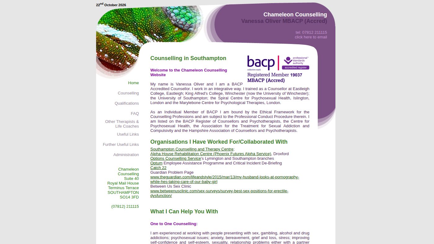 The home page of chameleoncounselling.co.uk