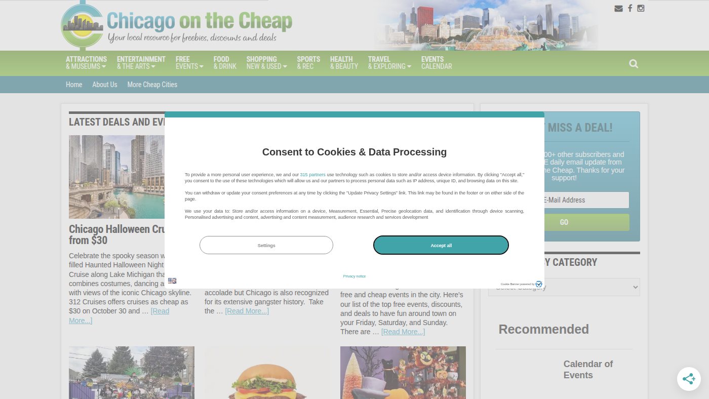 The home page of chicagoonthecheap.com
