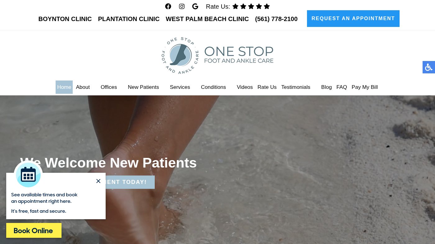 The home page of onestopfootandanklecare.com