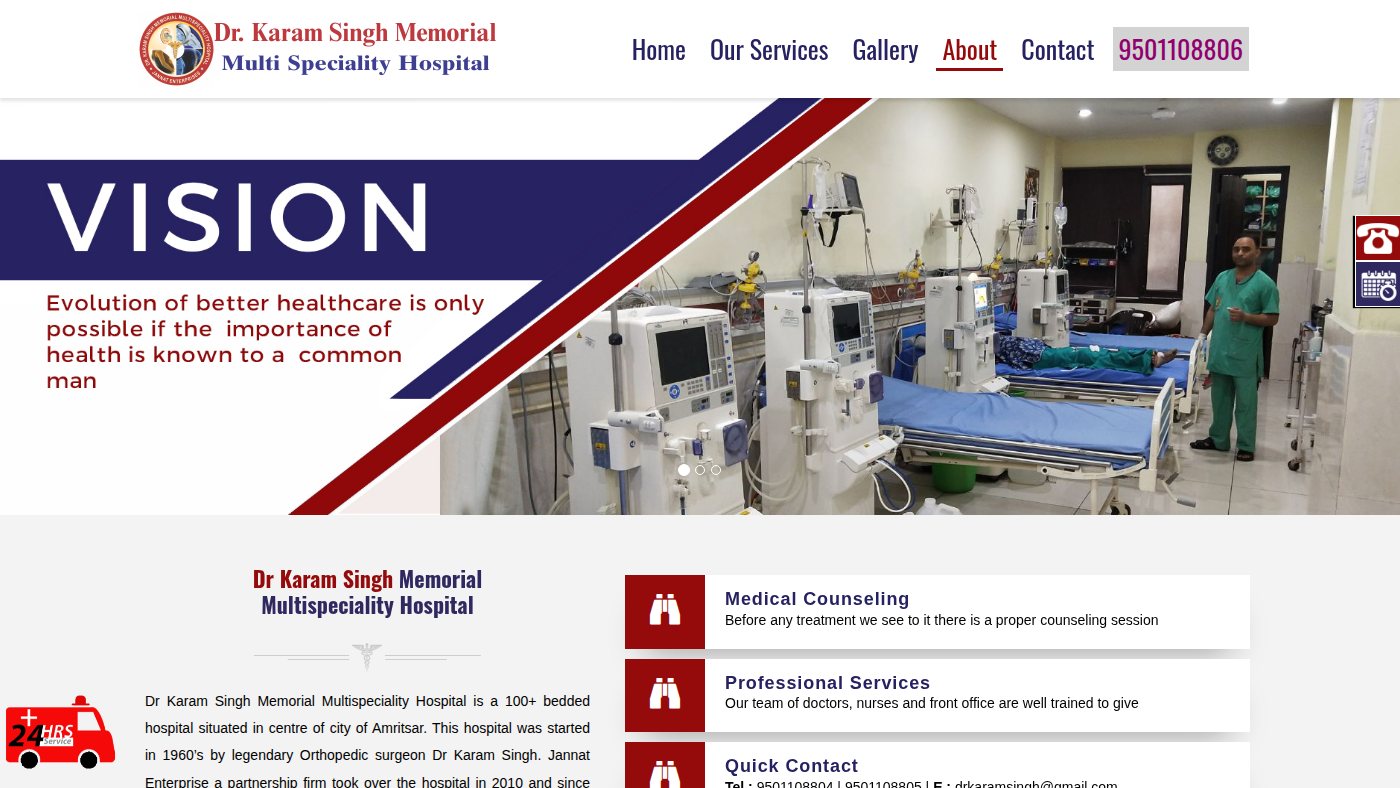The home page of drkaramsinghmemorialhospital.com