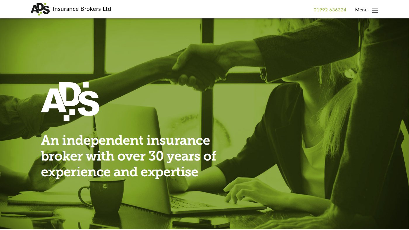 The home page of adsinsurance.co.uk