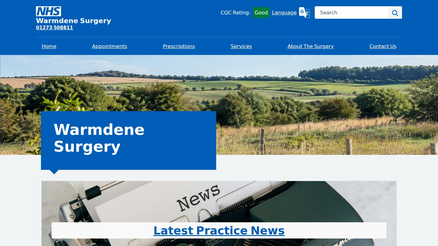 The home page of warmdenesurgery.co.uk