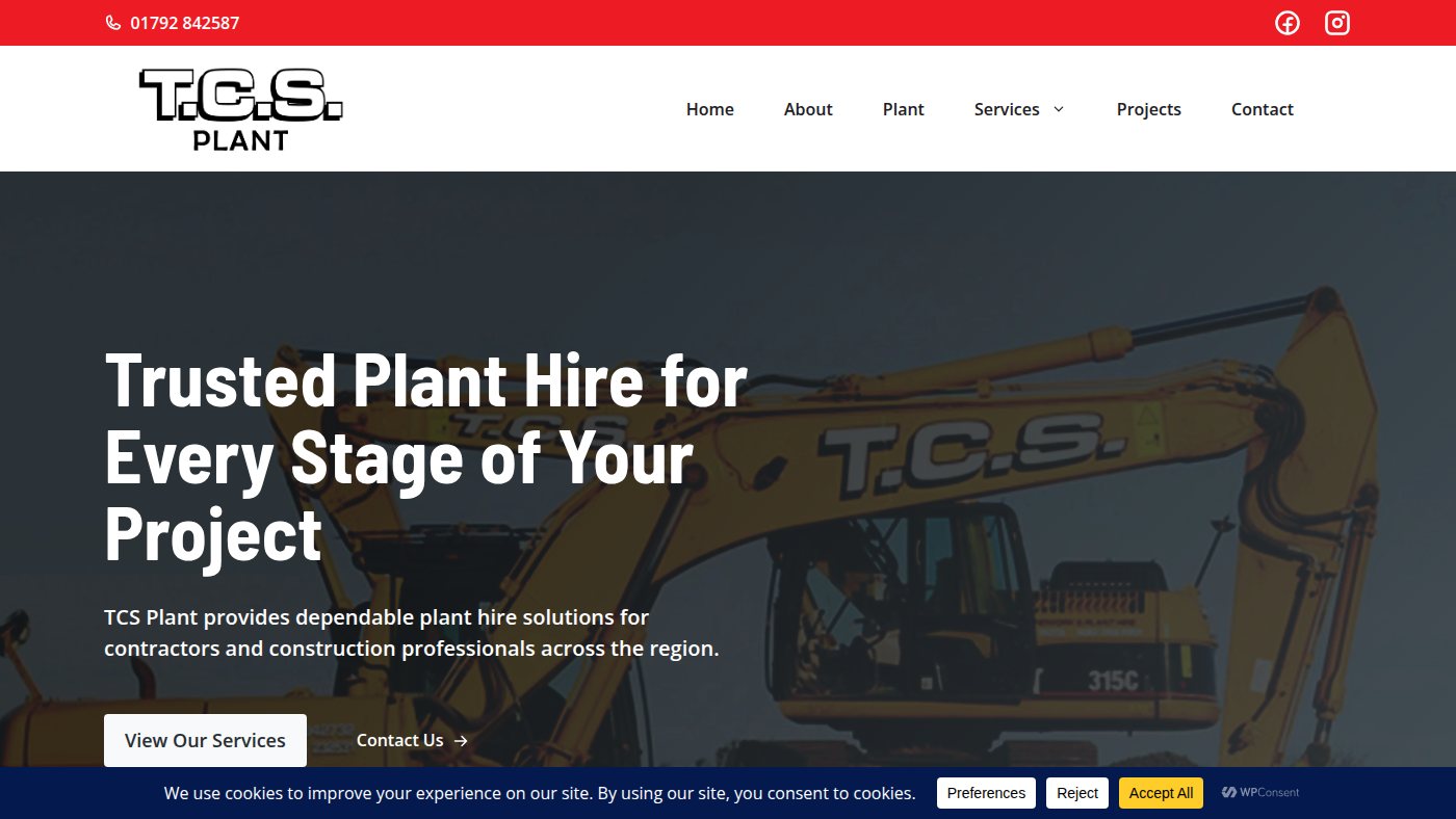The home page of tcs-plant.co.uk