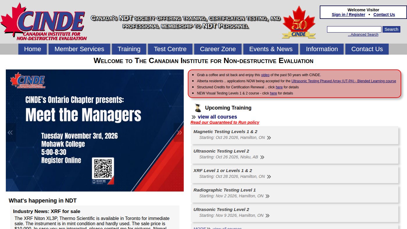 The home page of cinde.ca