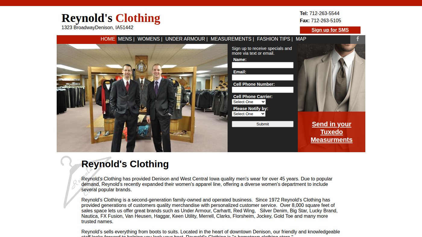 The home page of reynoldsclothing.com