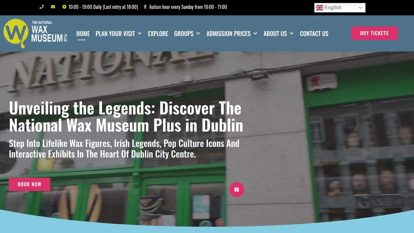 The home page of waxmuseumplus.ie