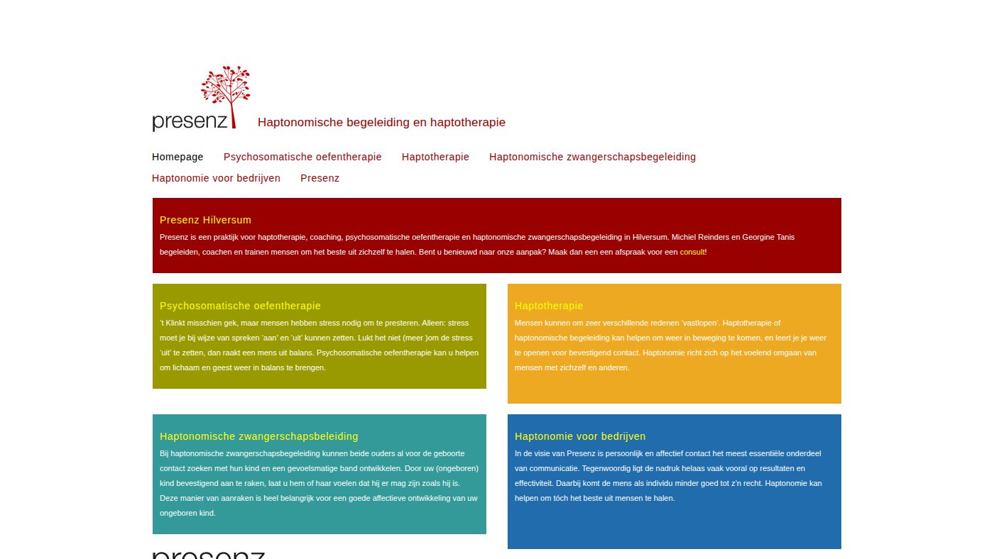 The home page of presenz.nl