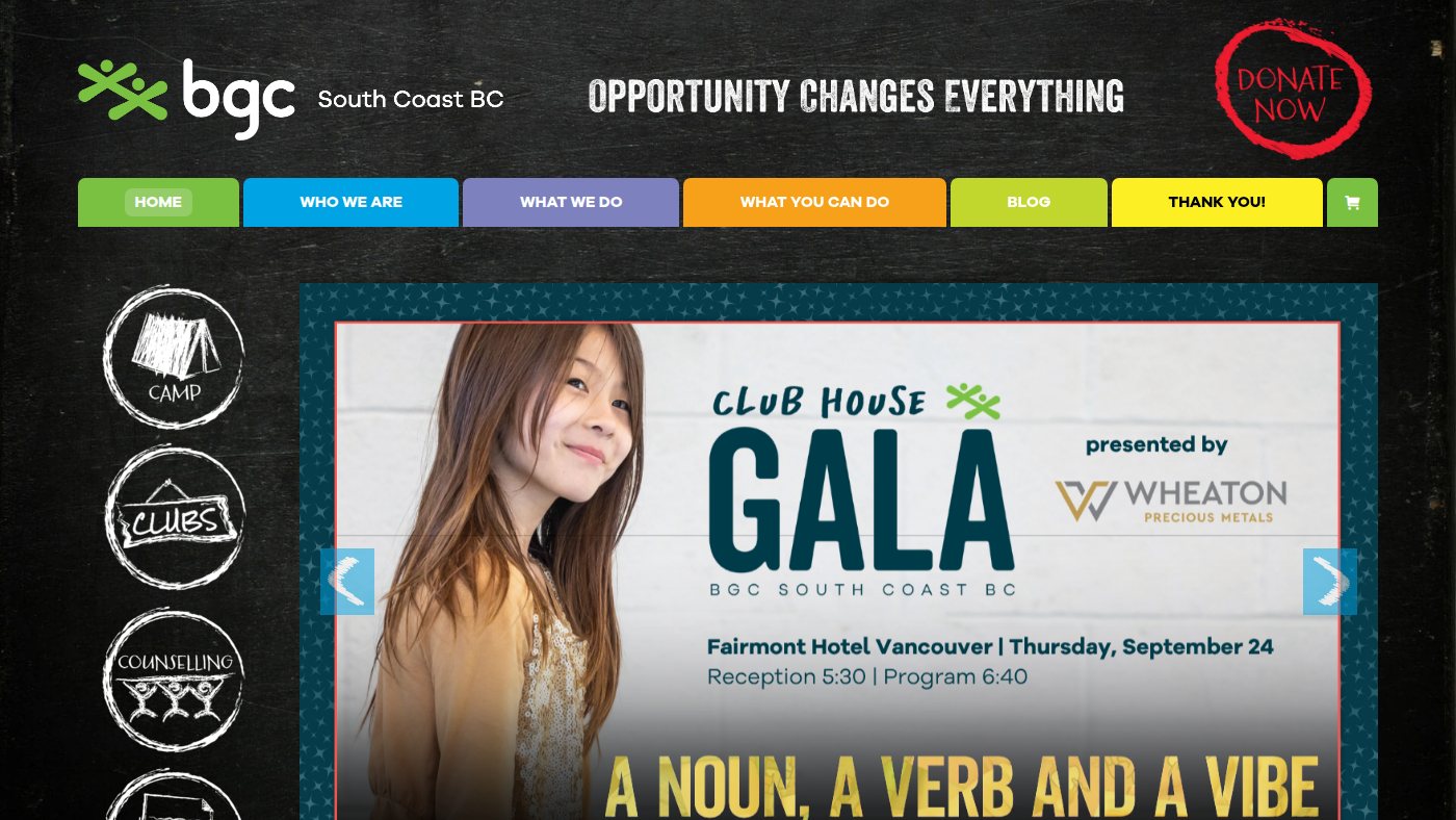 The home page of bgcbc.ca