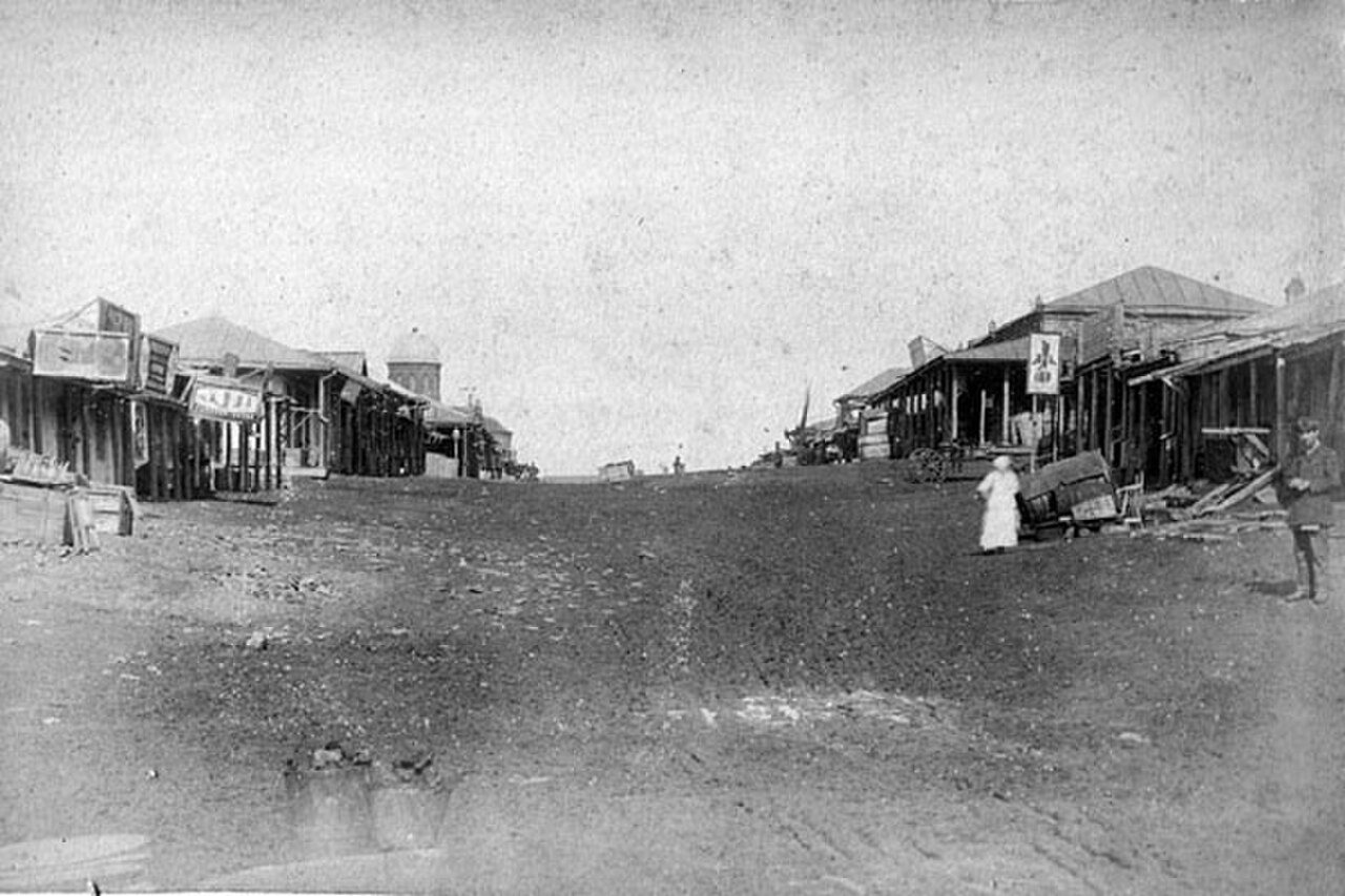 Targ na głównej ulicy dzielnicy Nowy Świat w Juzówce (1887)