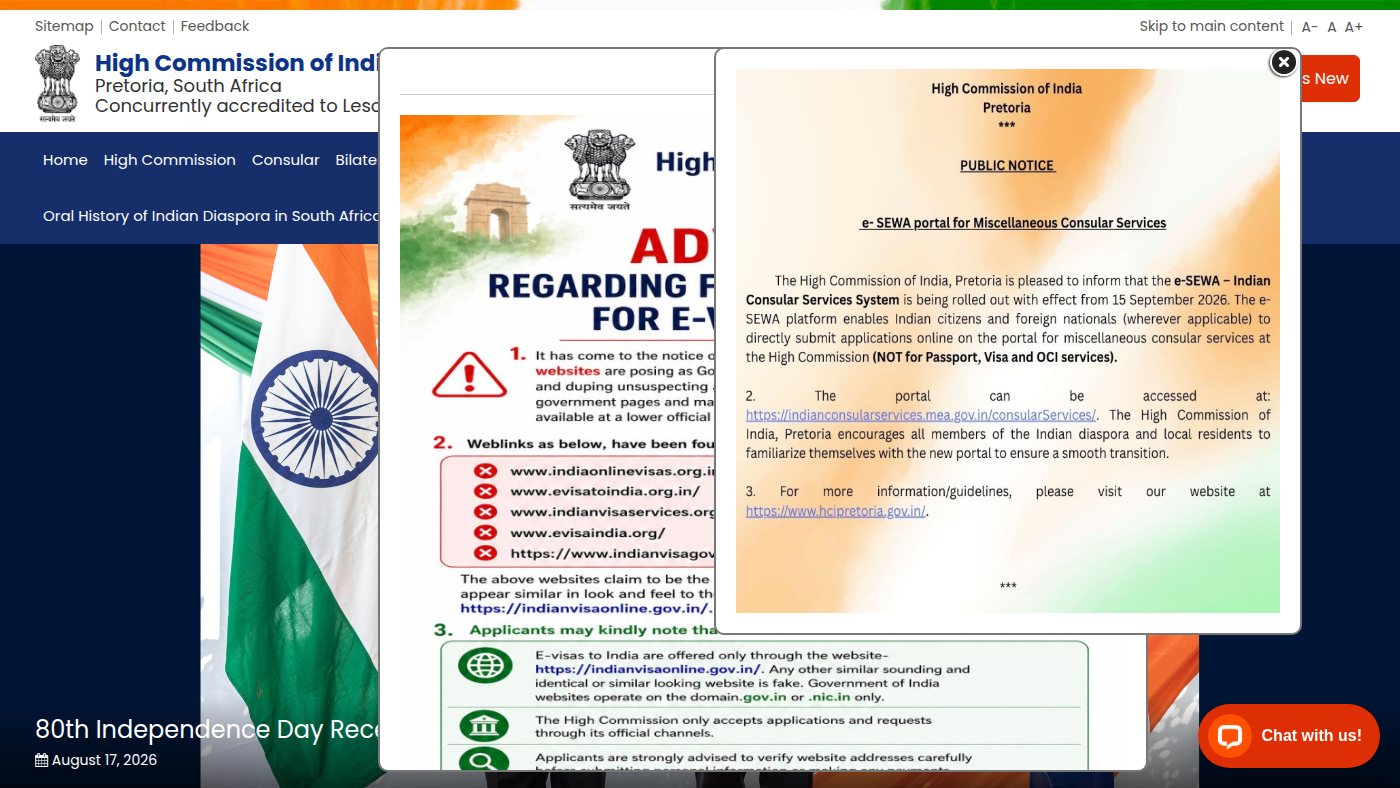 The home page of hcipretoria.gov.in