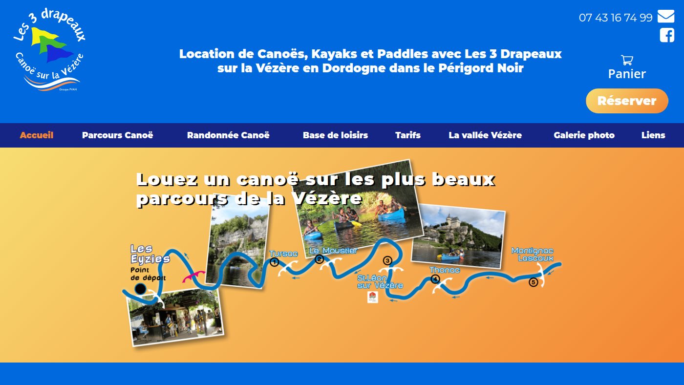 The home page of canoes-3drapeaux.fr