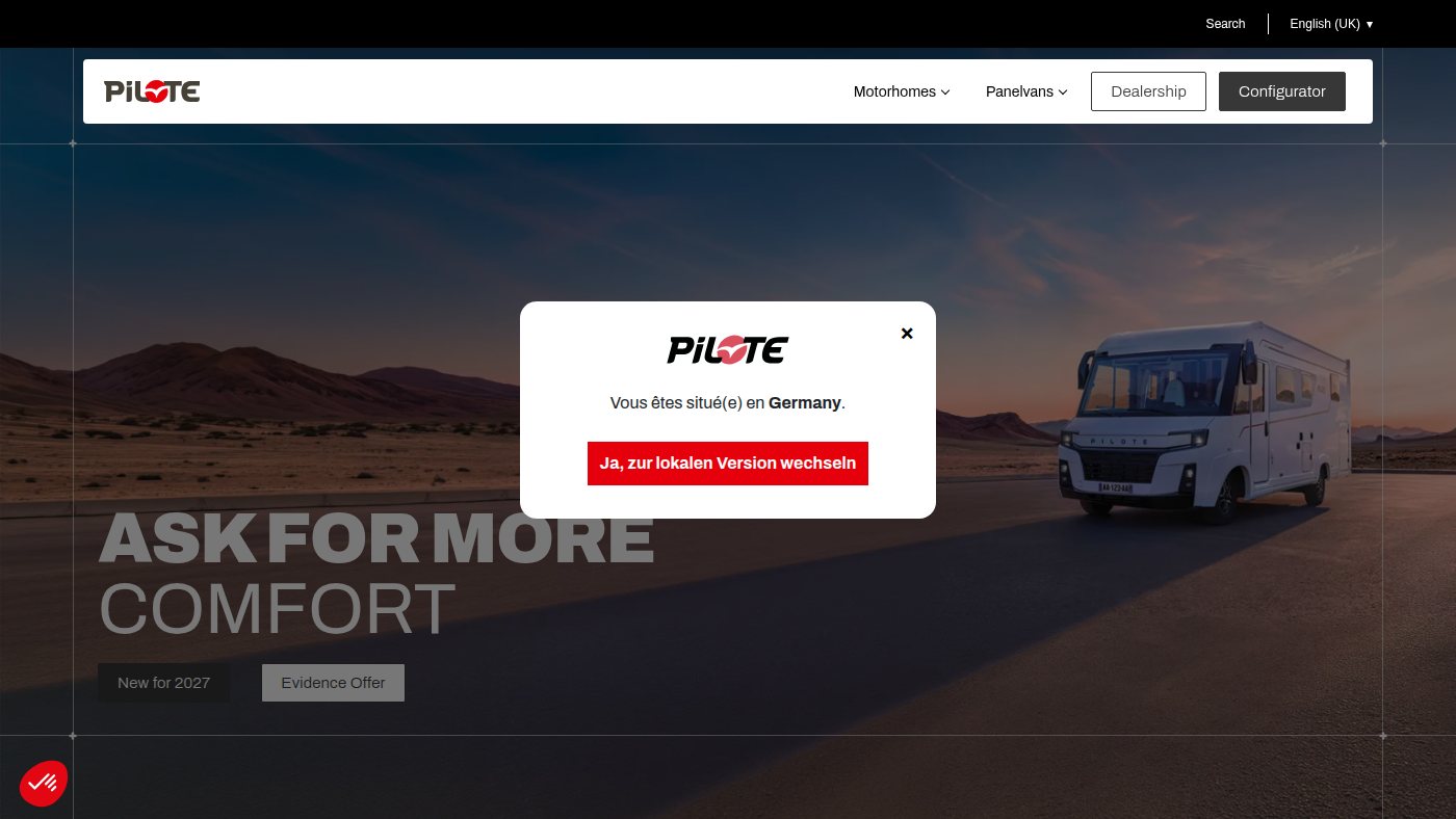 The home page of pilote-motorhome.uk