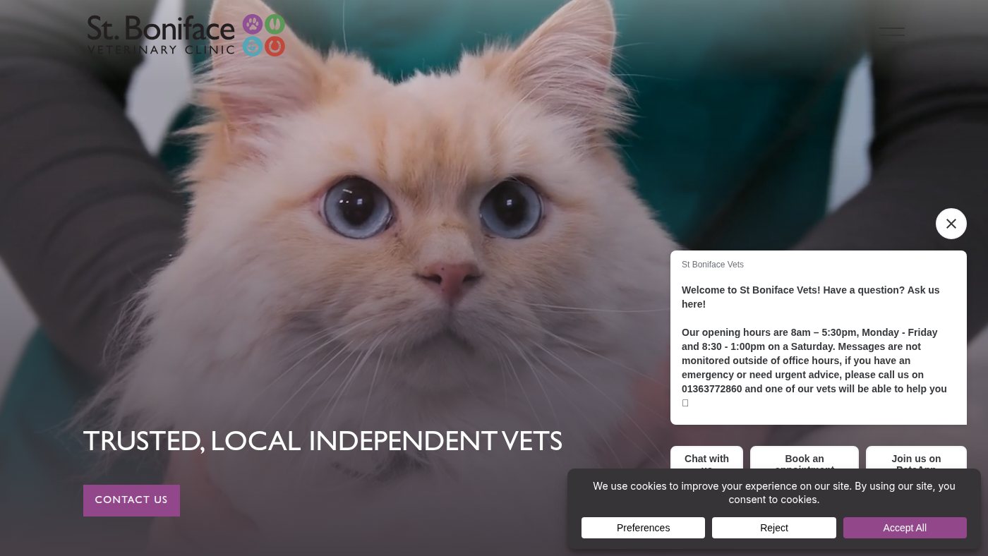 The home page of stbonifacevets.co.uk