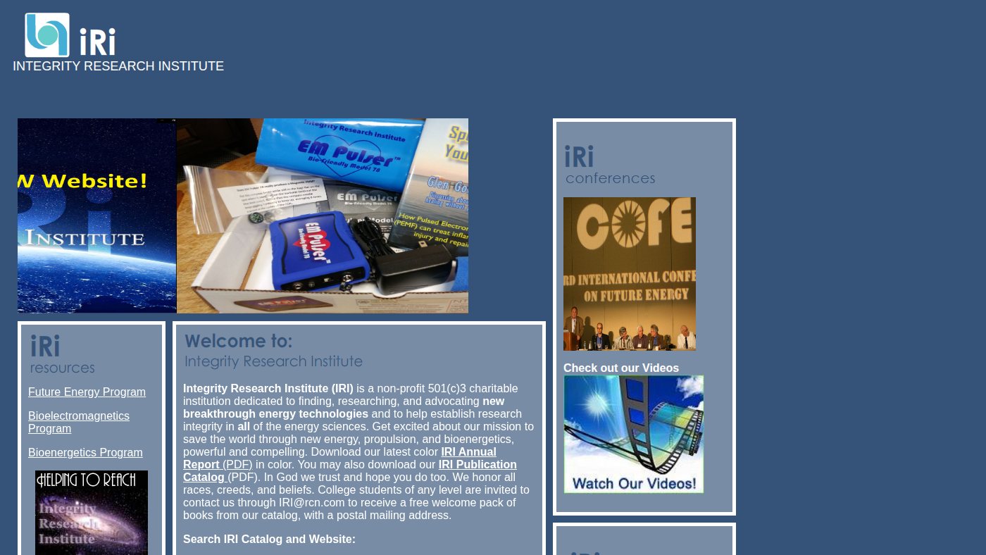 The home page of integrityresearchinstitute.org