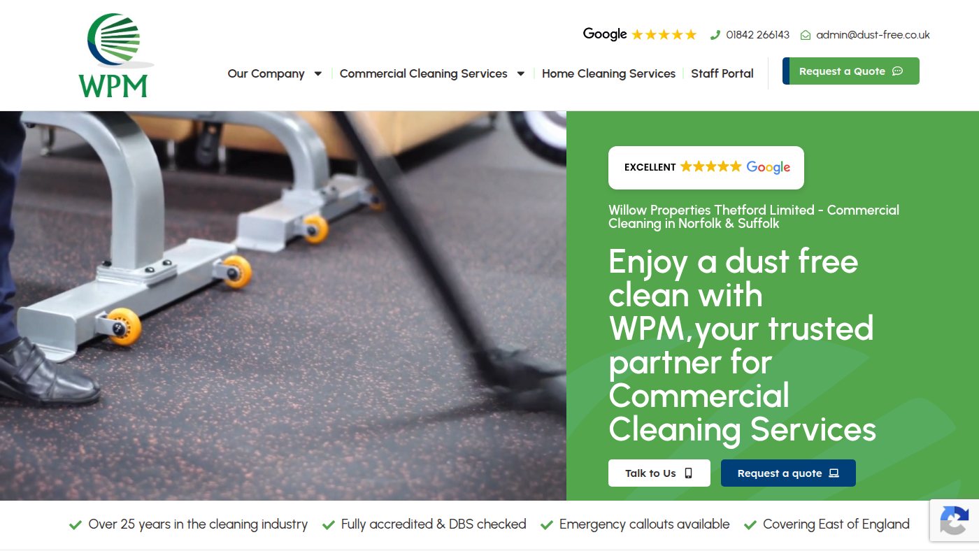 The home page of dust-free.co.uk