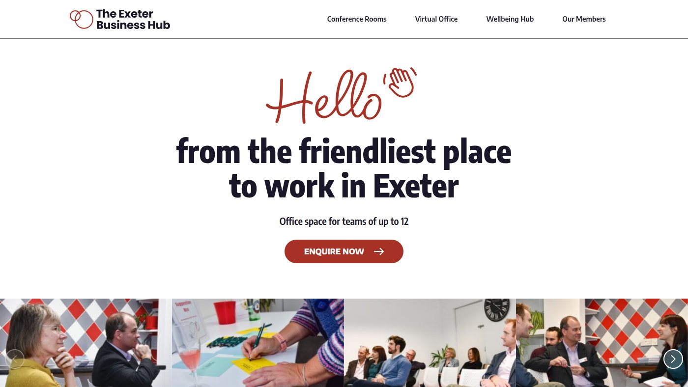 The home page of theexeterbusinesshub.co.uk