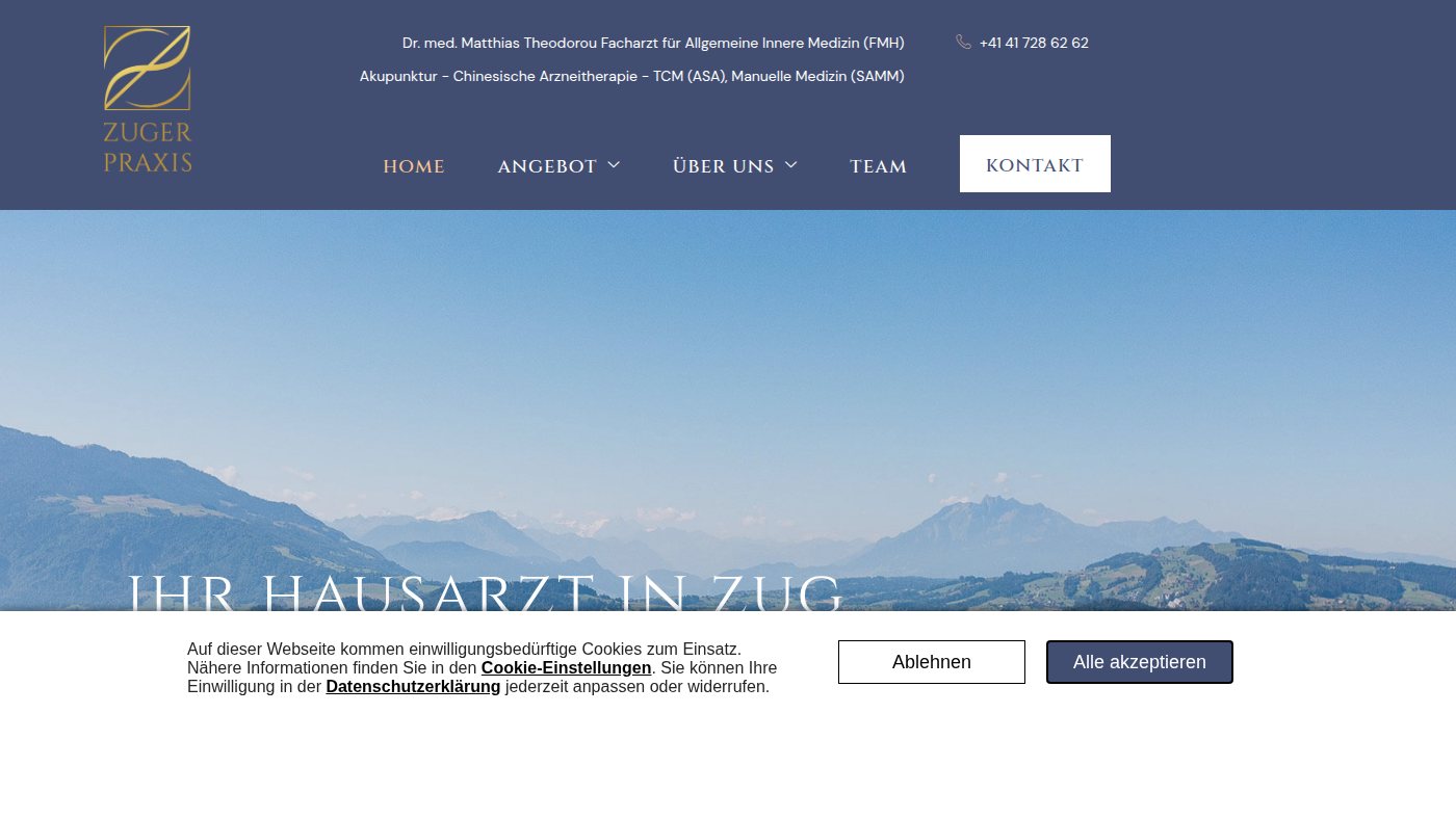 The home page of zugerpraxis.ch