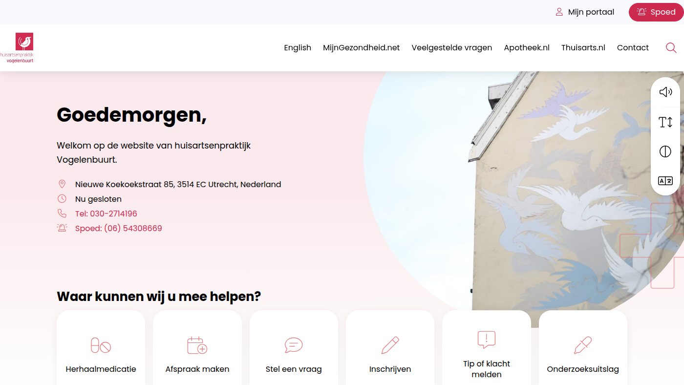 The home page of huisartsenpraktijkvogelenbuurt.nl