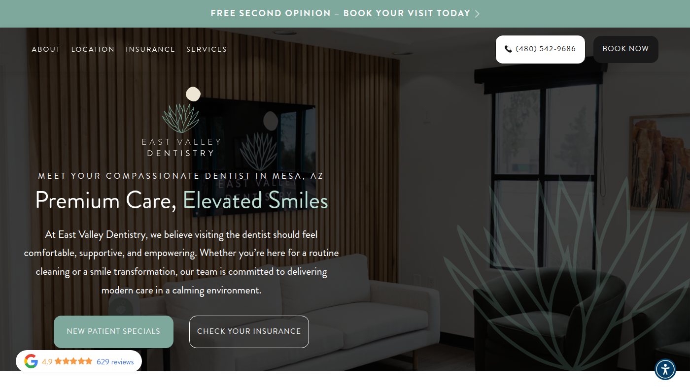 The home page of eastvalleydentistryaz.com