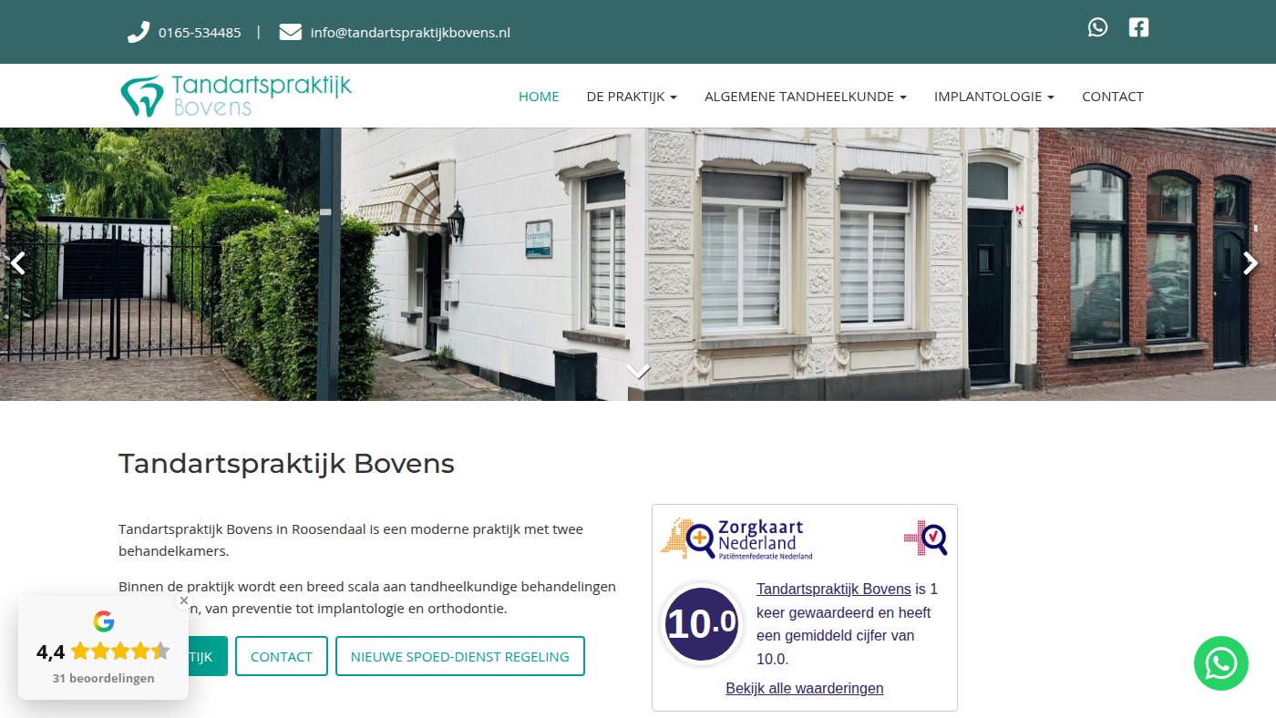 The home page of tandartspraktijkbovens.nl