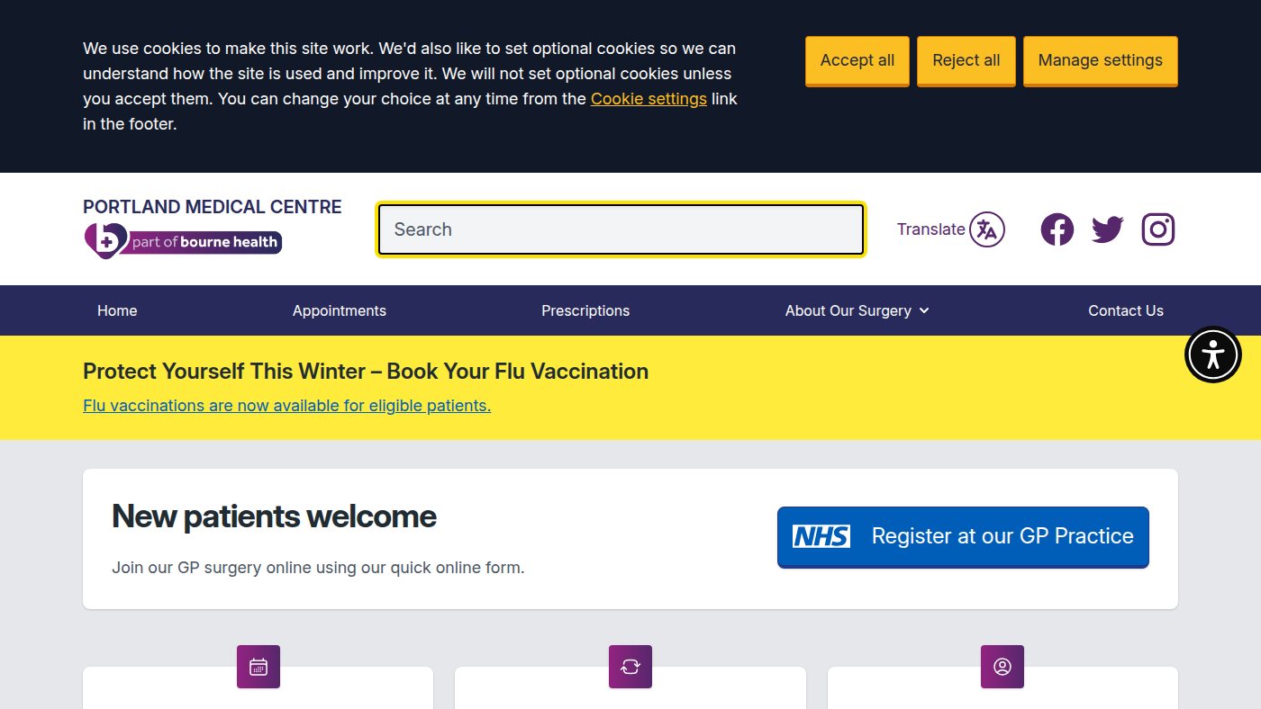 The home page of portlandmedicalcentre.co.uk