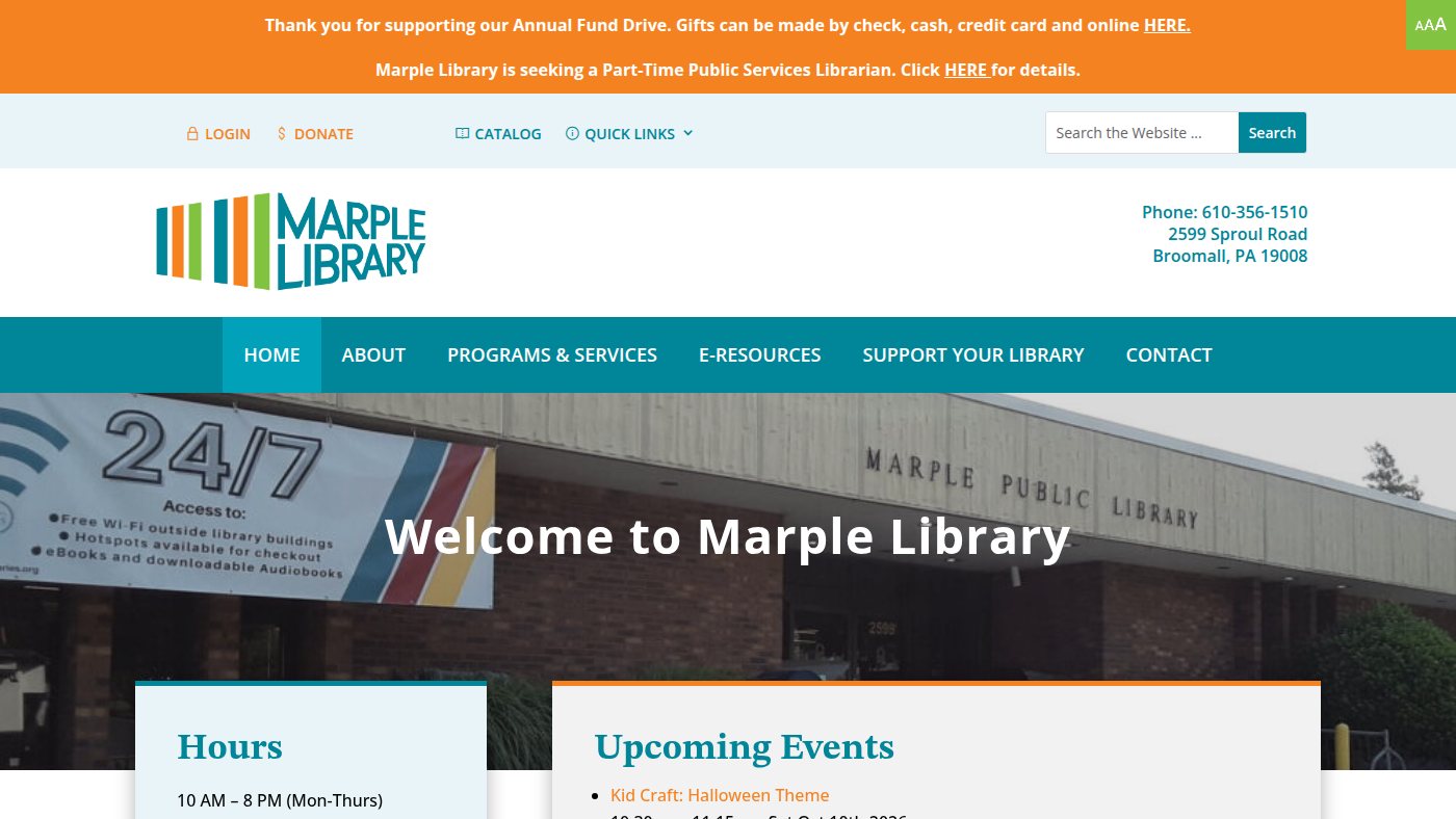 The home page of marplelibrary.org