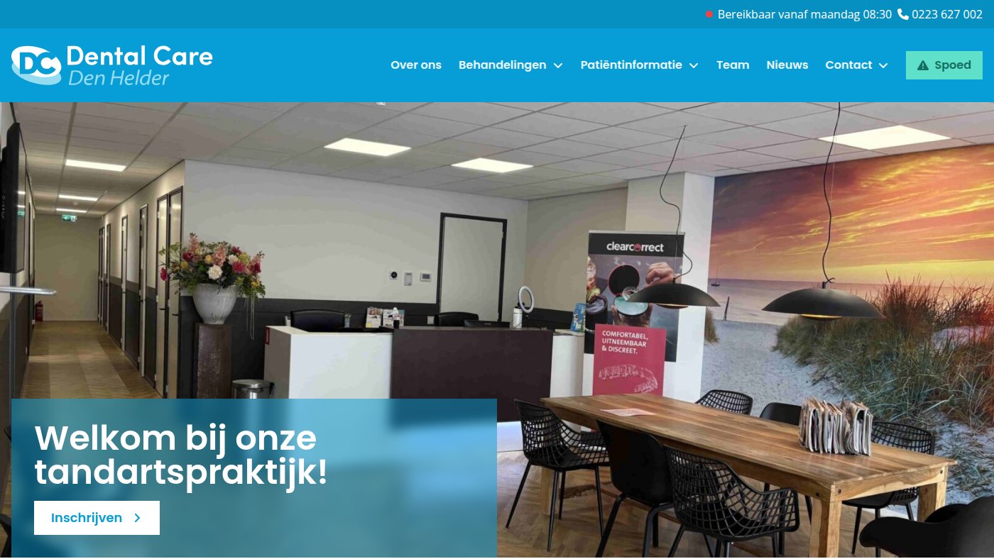 The home page of dentalcaredenhelder.nl