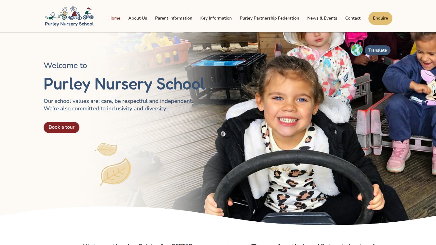 The home page of purleynurseryschoolcc.com