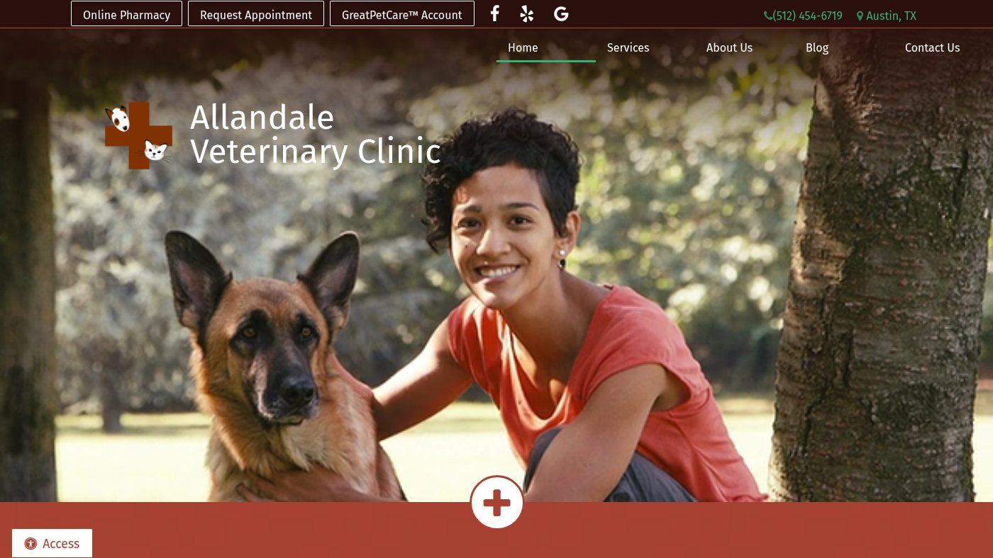The home page of allandalevetclinic.com