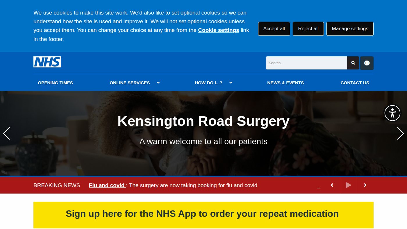 The home page of kensingtonroadsurgery.co.uk