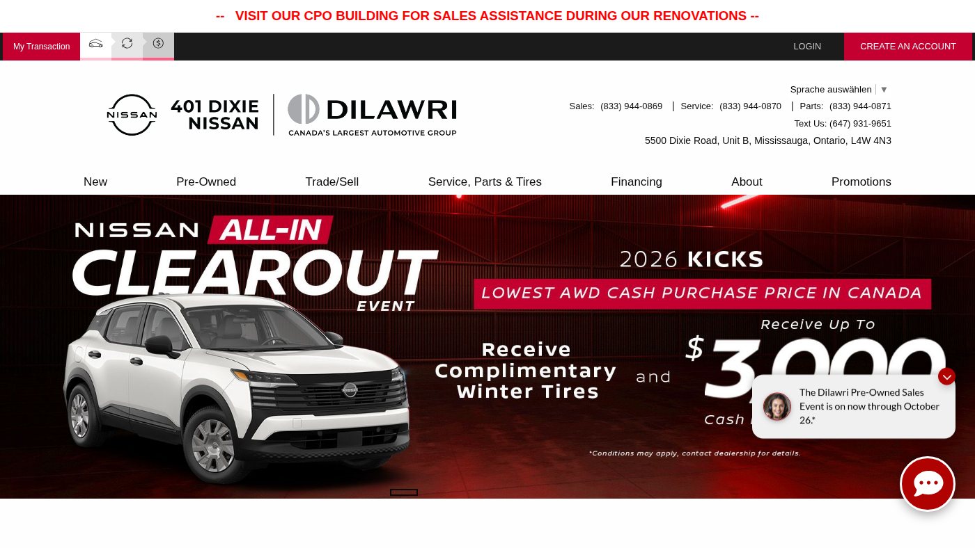 The home page of 401dixienissan.ca